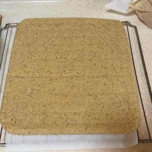 The roll cake flipped to show the towel texture underside