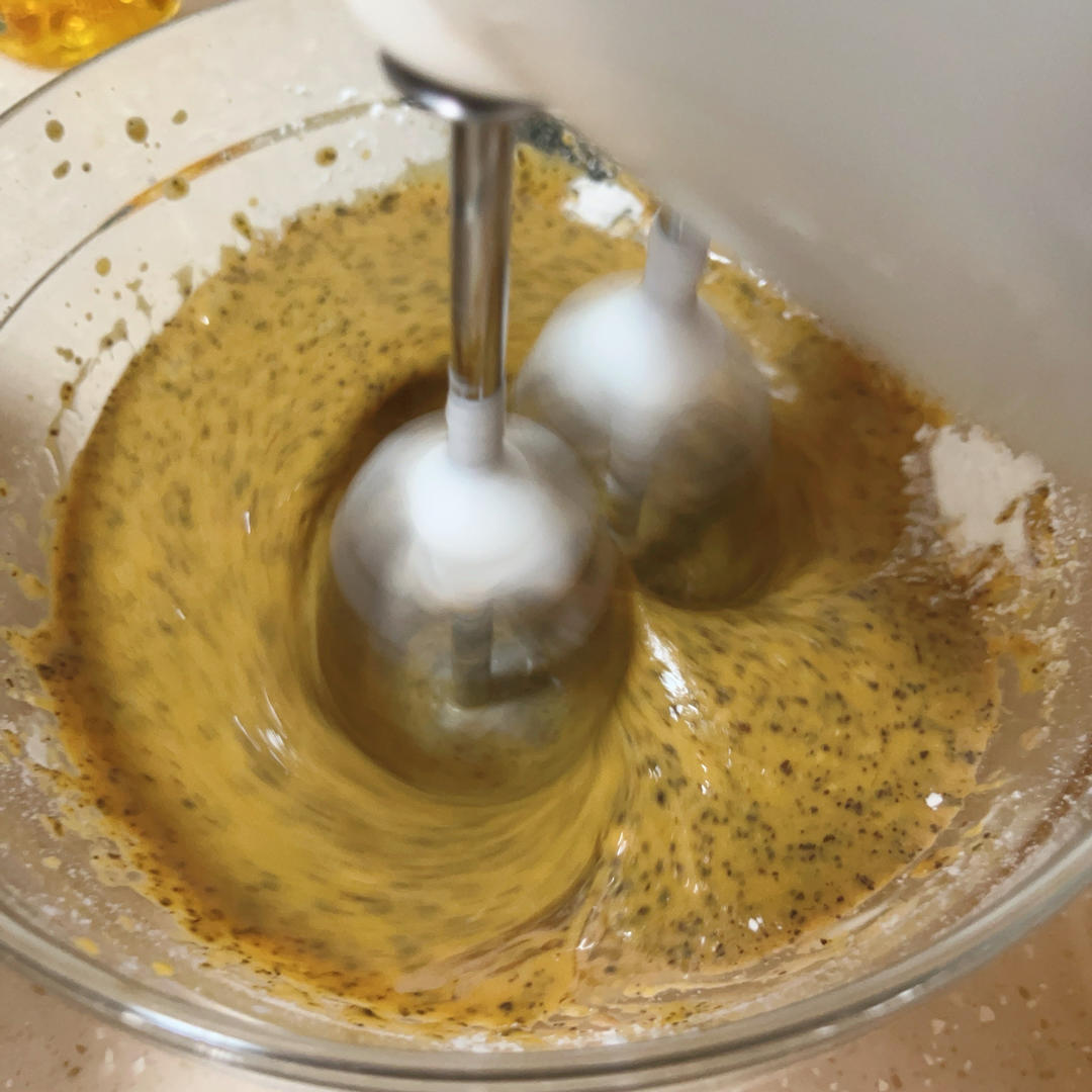 The yolk batter whisked smooth