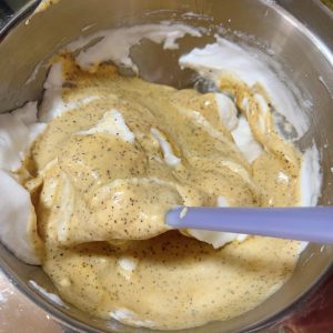 The lightened batter folded into the remaining meringue