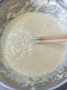 Whisk the batter until smooth then cover and rest for about 20 minutes