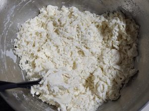 Mixing flour water and salt into a firm dough
