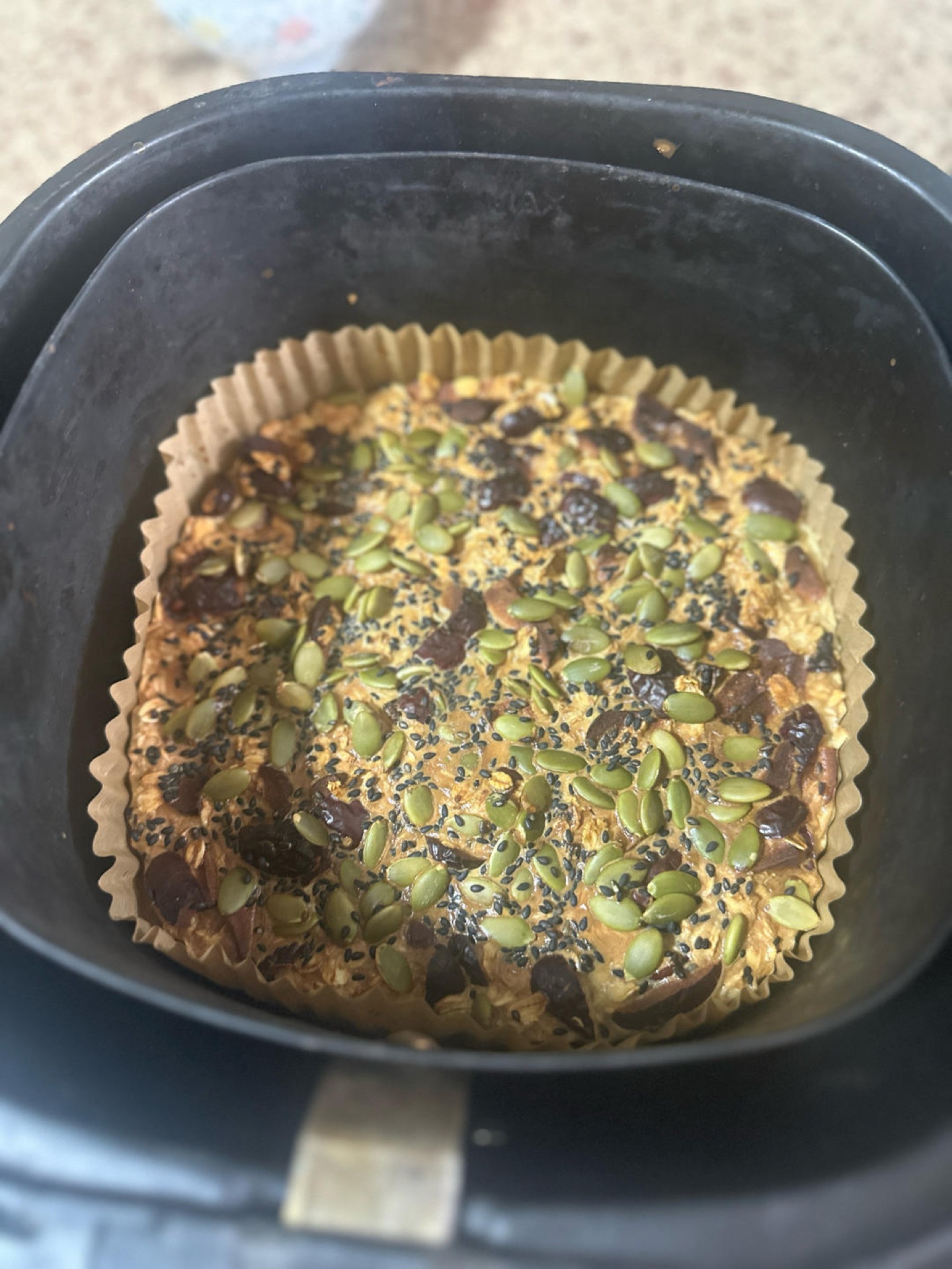 Baked oat red date cake fresh from the air fryer, golden brown on top