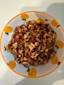Chopped red dates in a bowl