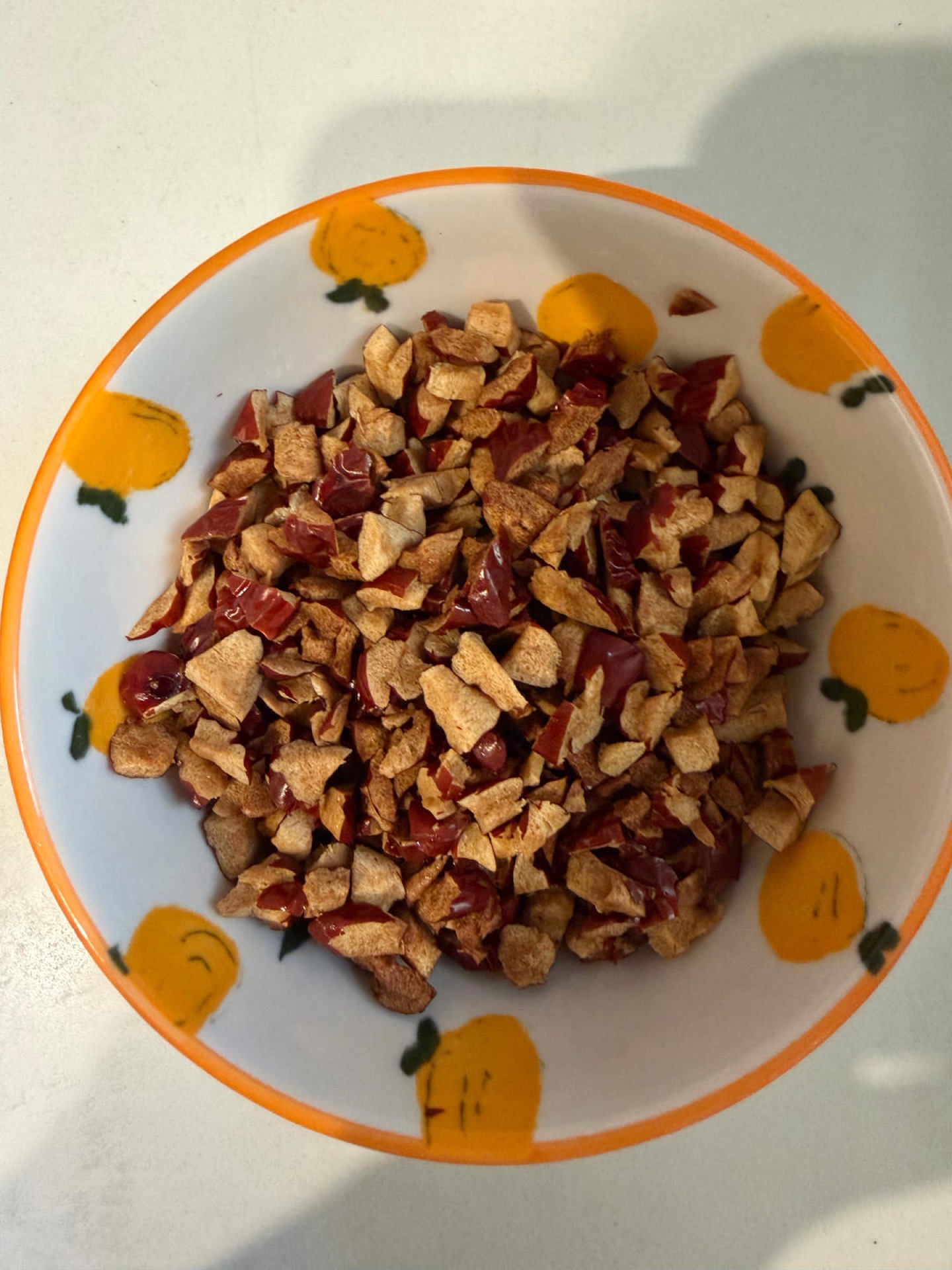 Chopped red dates in a bowl