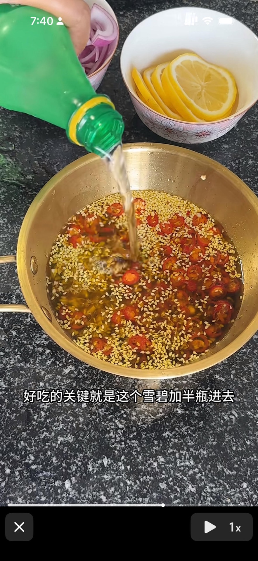 Pour in half a bottle of Sprite to sweeten and lighten the marinade.