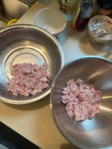 Rabbit pieces soaking in cold water