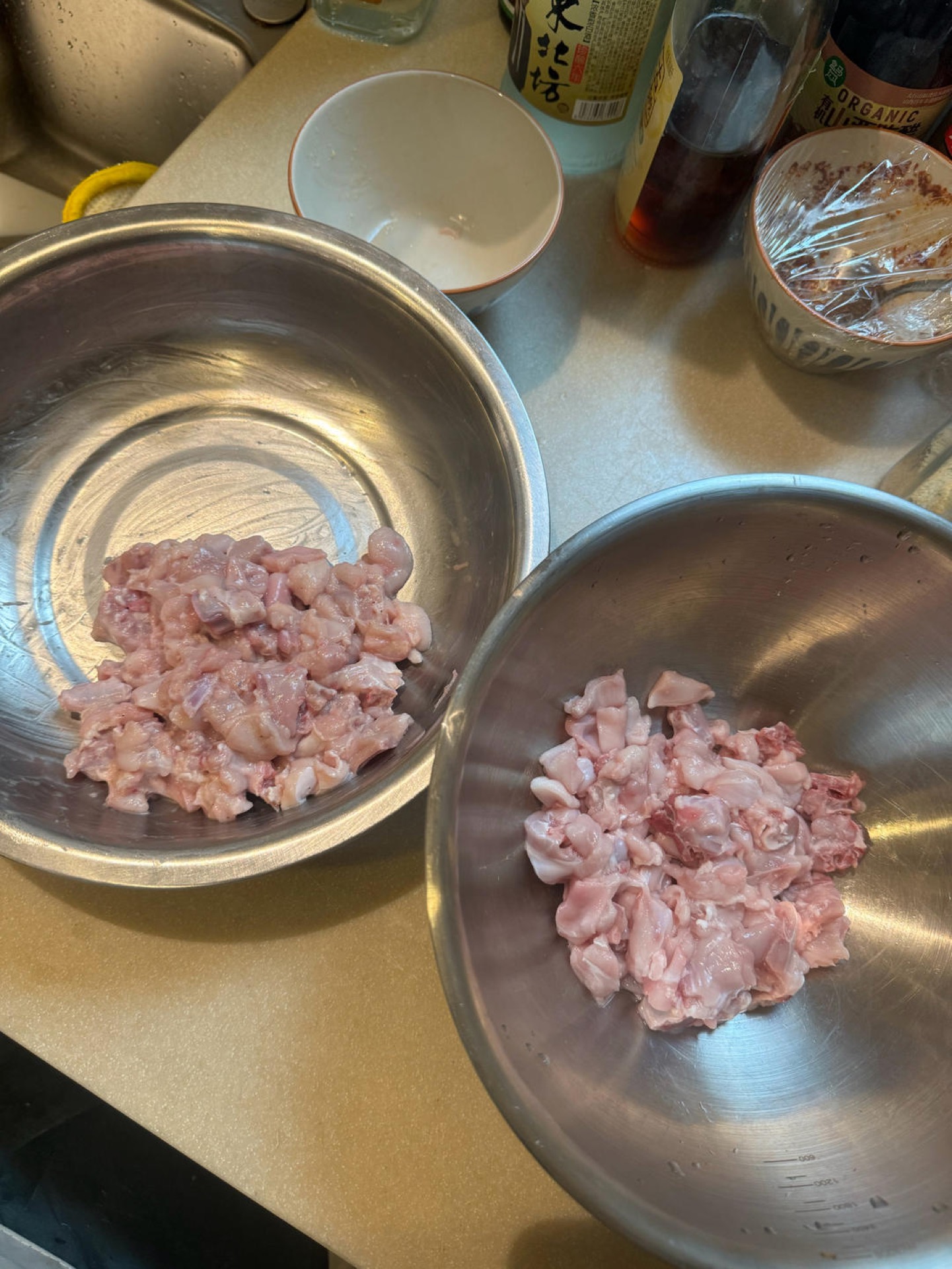 Rabbit pieces soaking in cold water