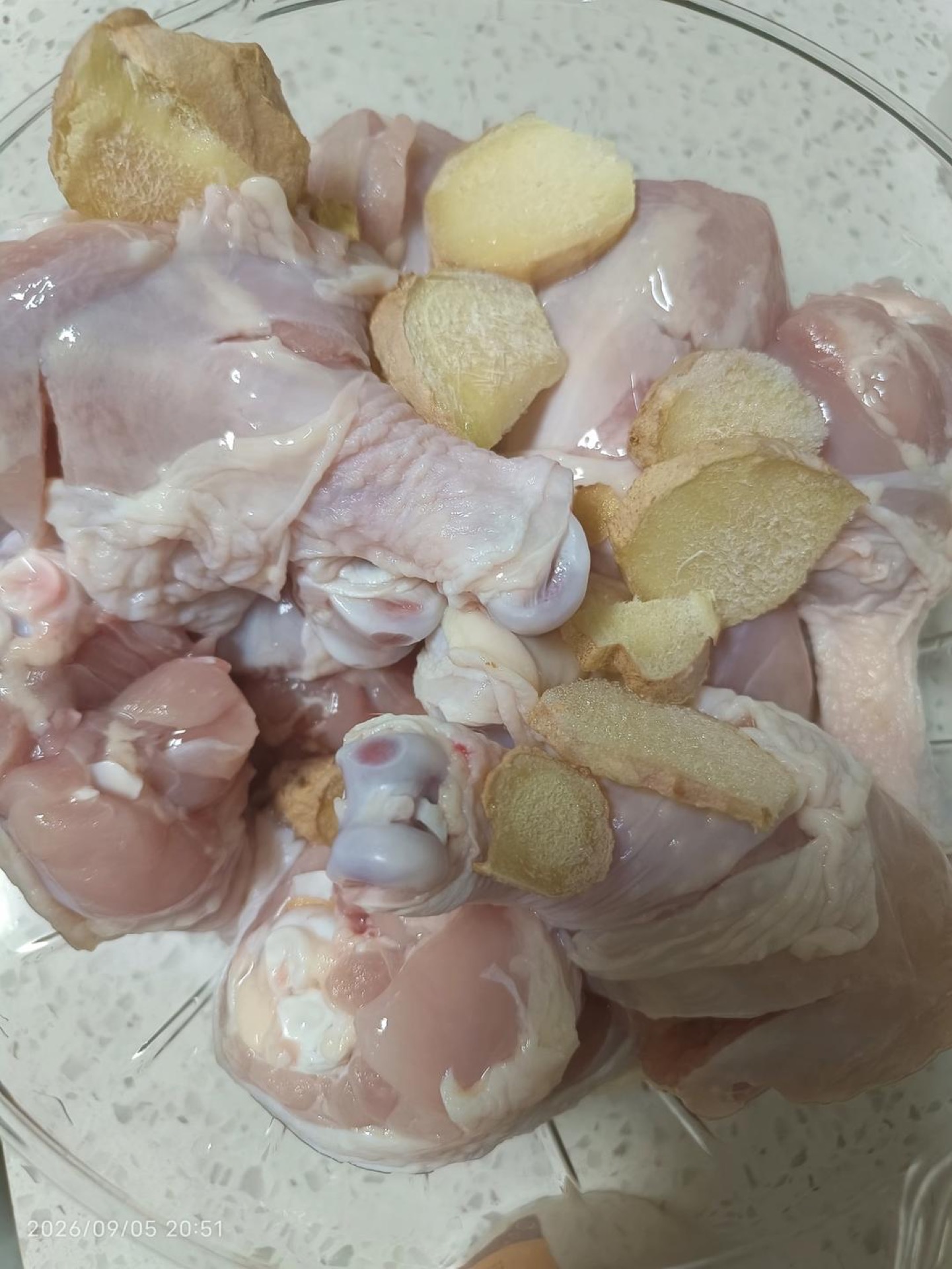 Adding ginger to the chicken wings