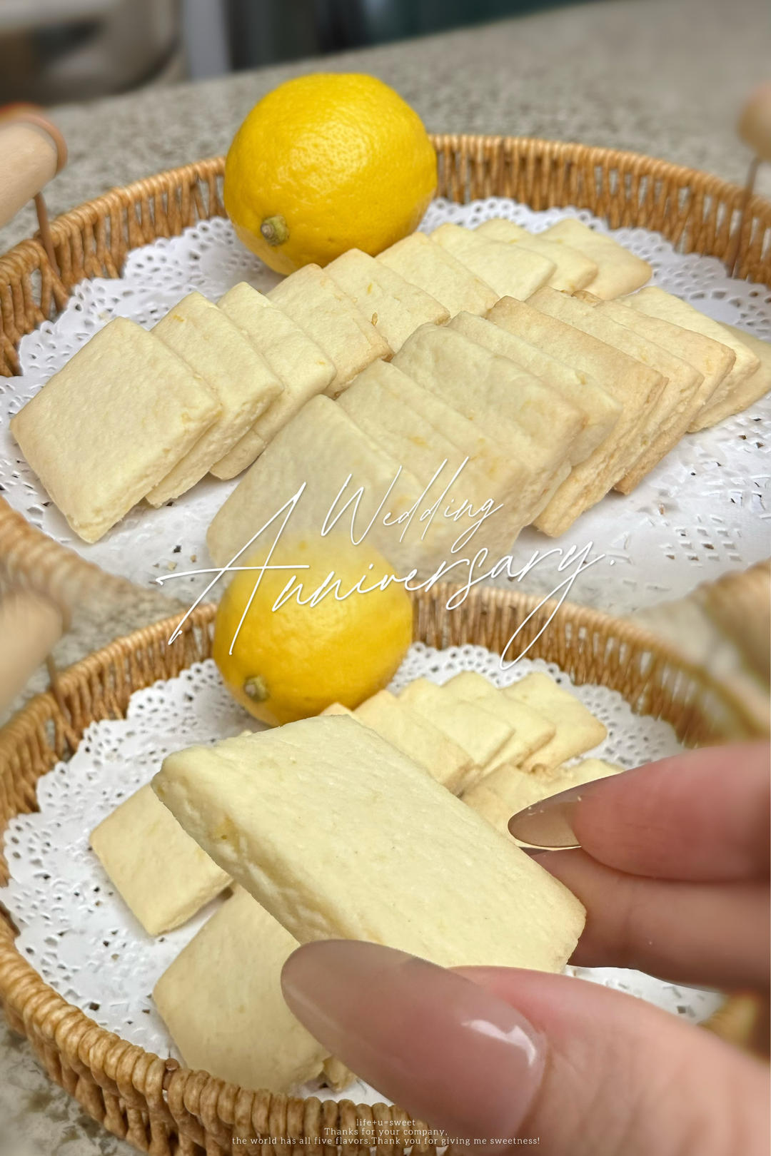 Crisp lemon cookies piled on a plate