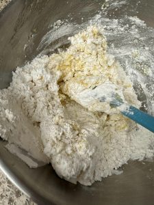 Mixing the cake flour into the butter