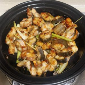 Seared eel laid over the lemongrass bed
