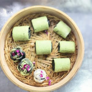 Shape the trimmed edge pieces into a flower-shaped bun.