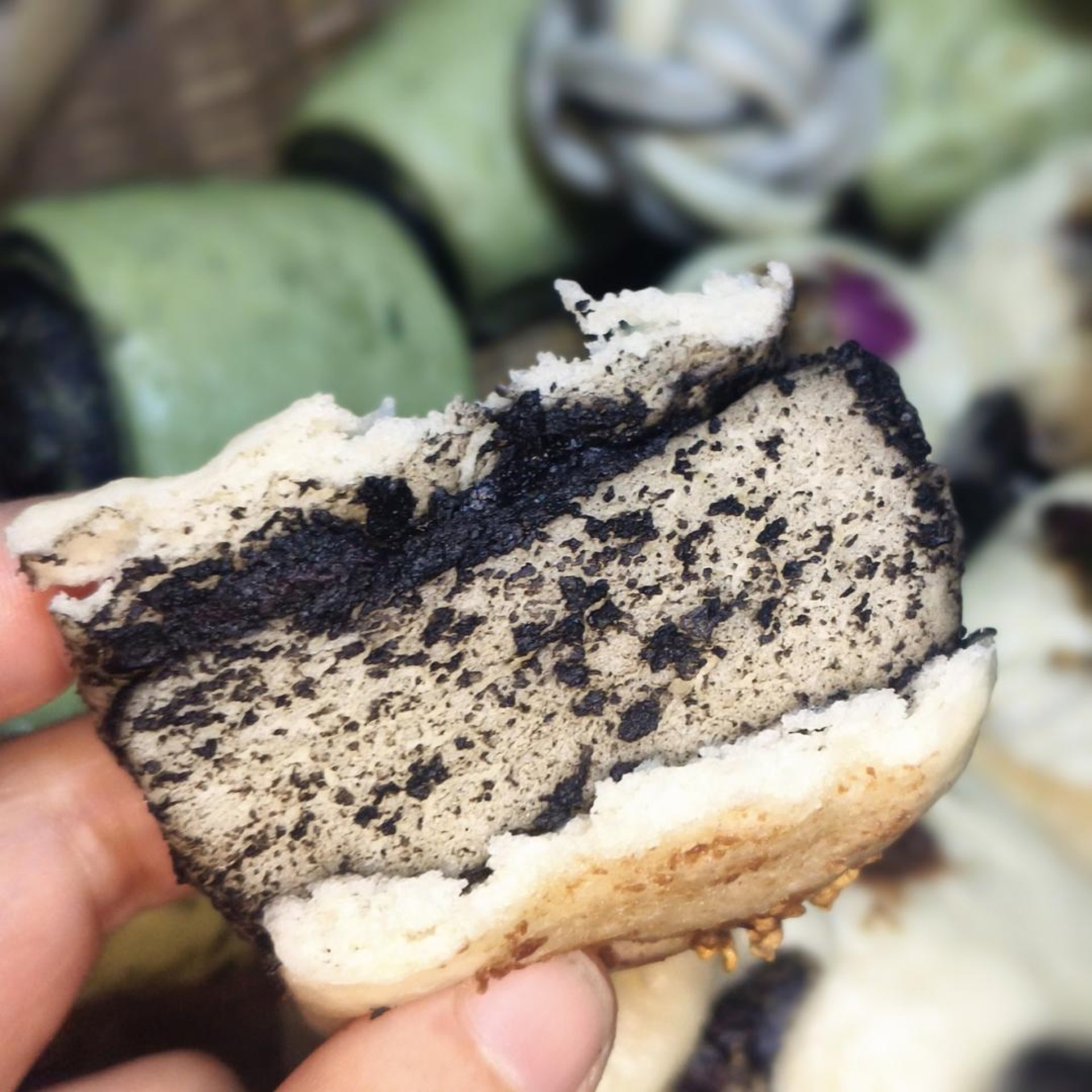 The black sesame is faintly bitter, so add sugar to taste if you prefer a sweeter bun.