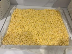 Steamed mung beans on a steamer cloth