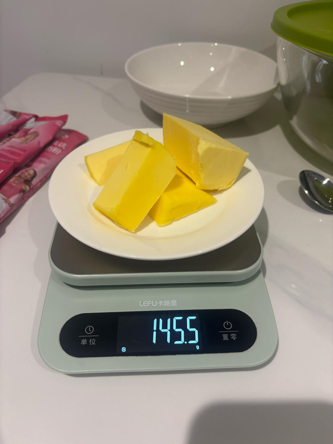 Butter measured out for the mung bean paste