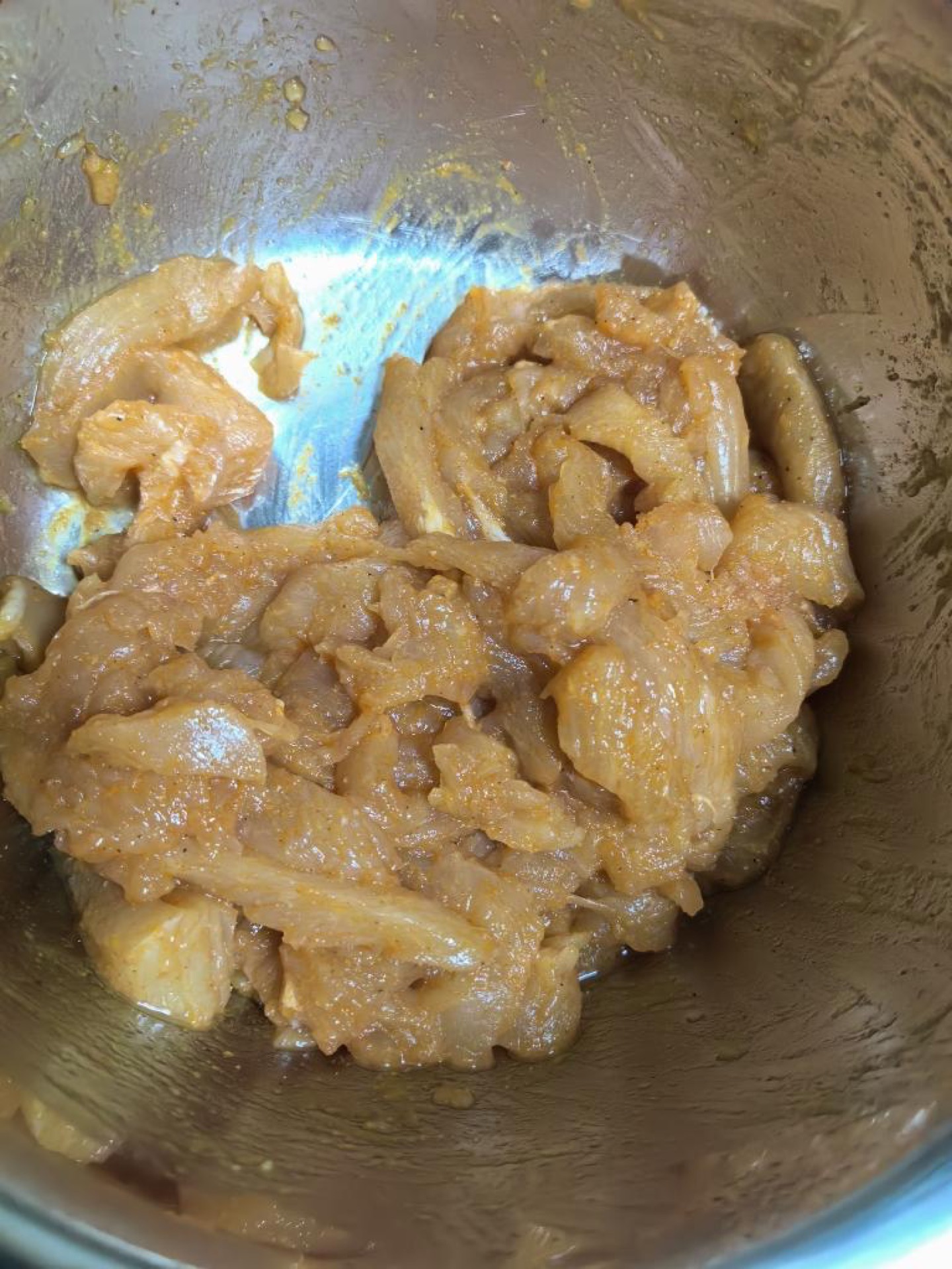 Add the Orleans seasoning to the chicken strips, mix well, and marinate for 30 minutes.