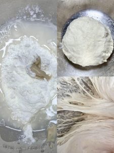 Poolish fermenting in a bowl covered with plastic wrap