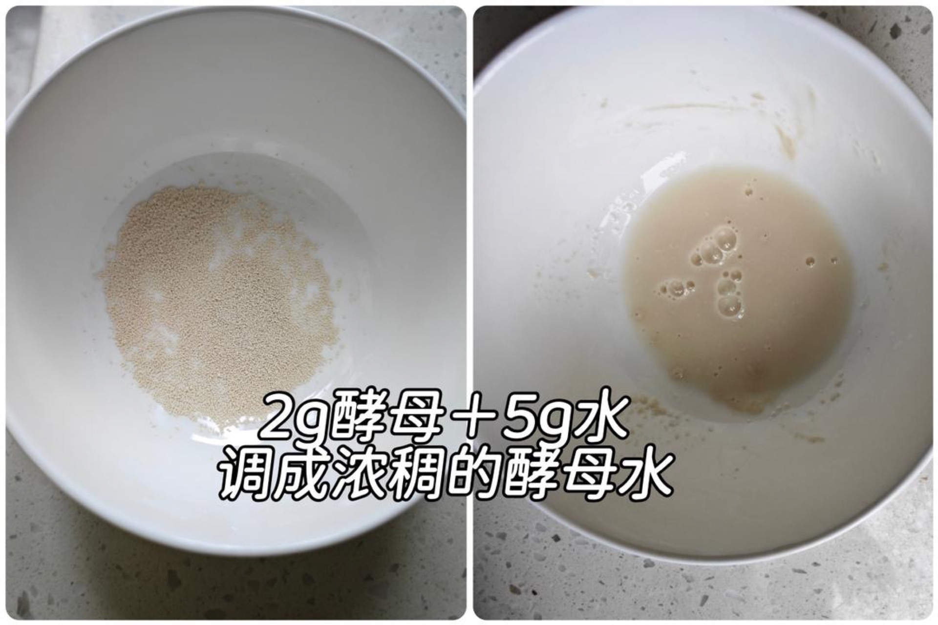 Mix 2-3g of yeast with 5g of cool water and set it aside.