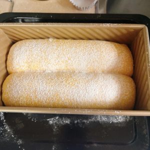 Flour dusted over the top of the proofed loaf