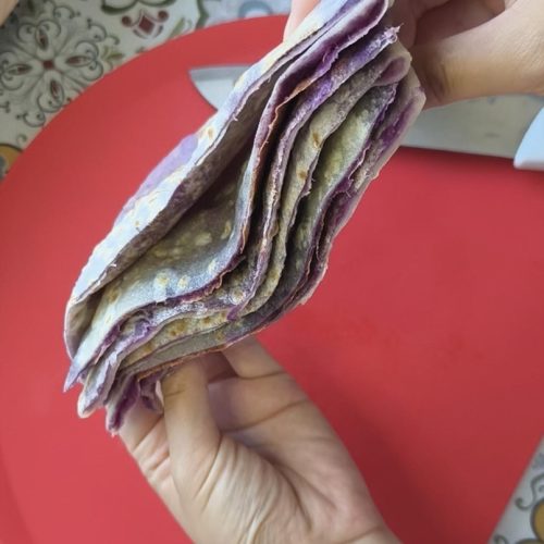 Golden purple sweet potato stuffed pancakes