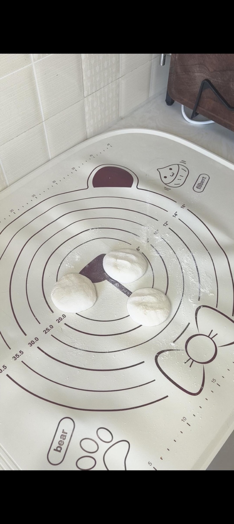 Dough divided into three portions