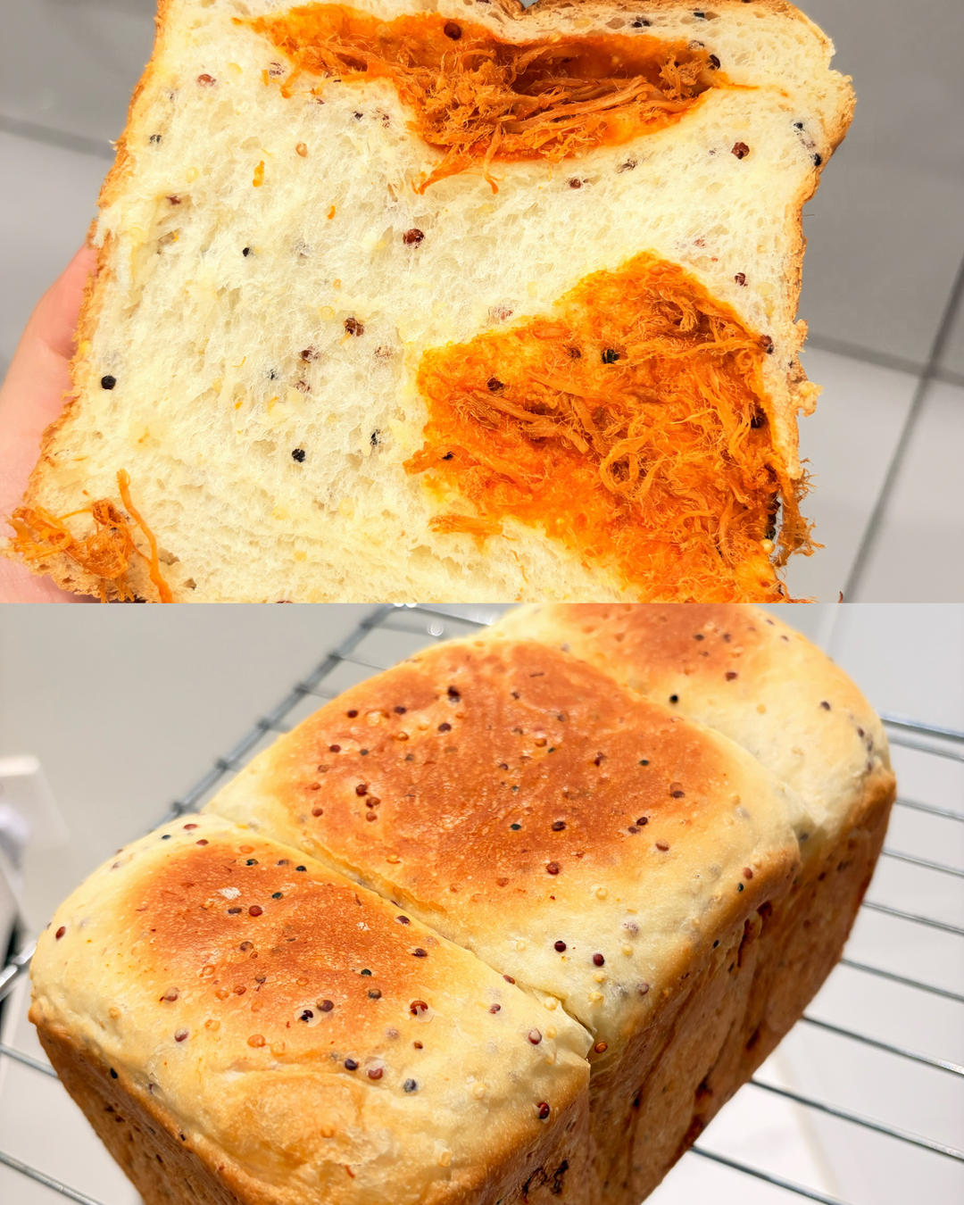 Soft quinoa milk bread toast with a golden crust
