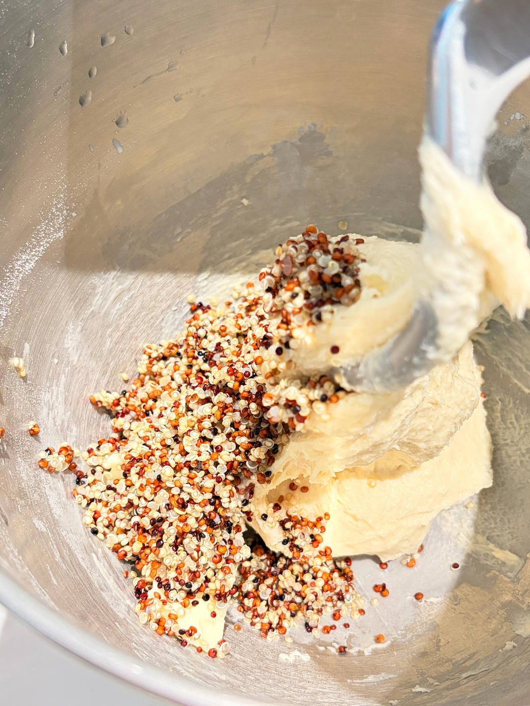 Risen quinoa dough in the bowl