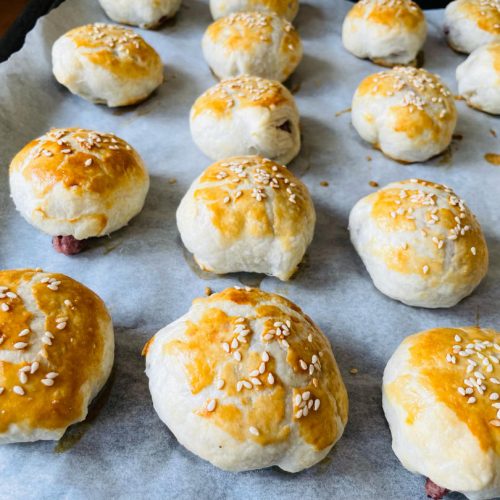 Golden red bean puff pastry bites fresh from the oven