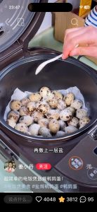 Sprinkling salt over the quail eggs before pressing the cook button