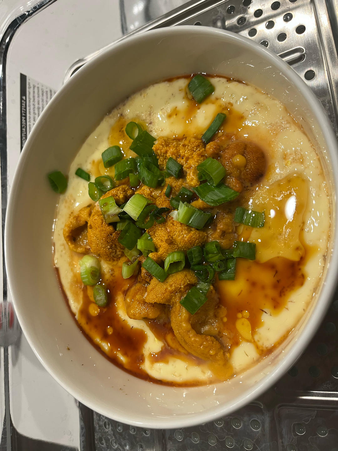 Silky steamed egg custard topped with fresh sea urchin