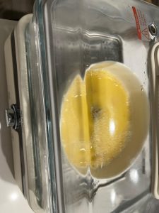 Steaming the egg custard for ten minutes