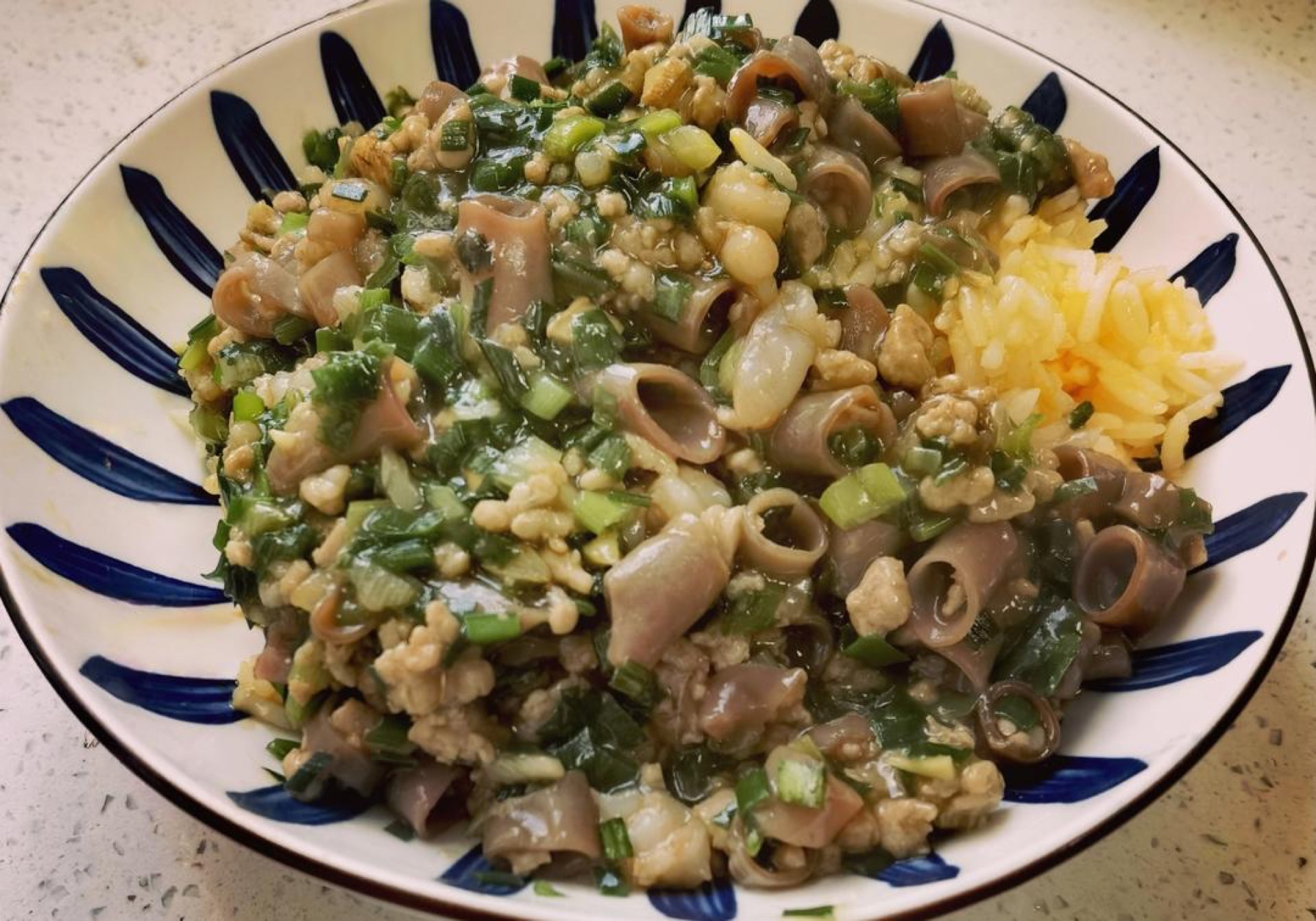 Sea worm rice bowl plated and ready to eat