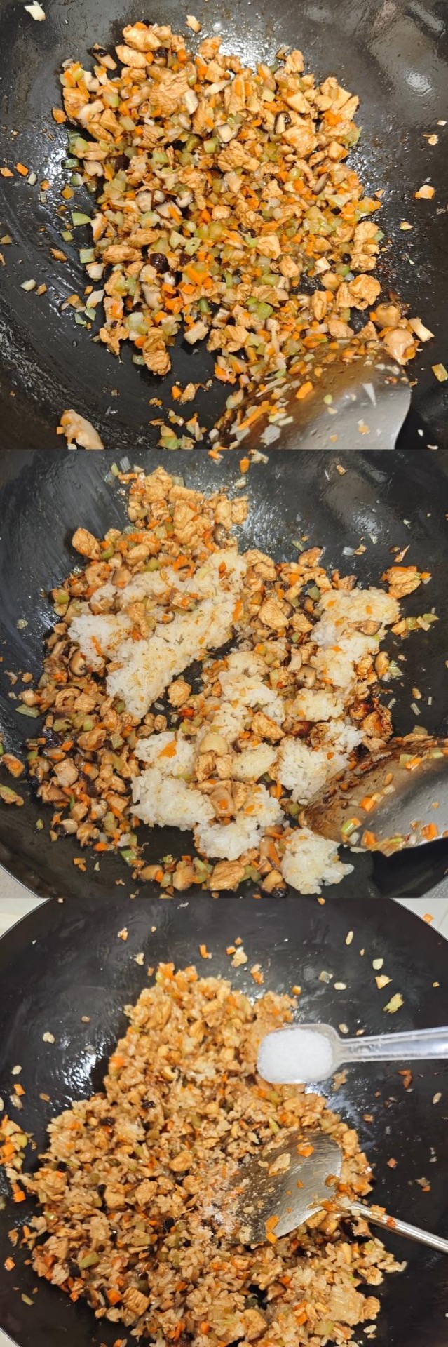 Sticky rice folded into the chicken and vegetable filling
