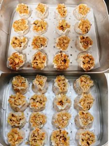 Steamed siu mai with translucent wrappers