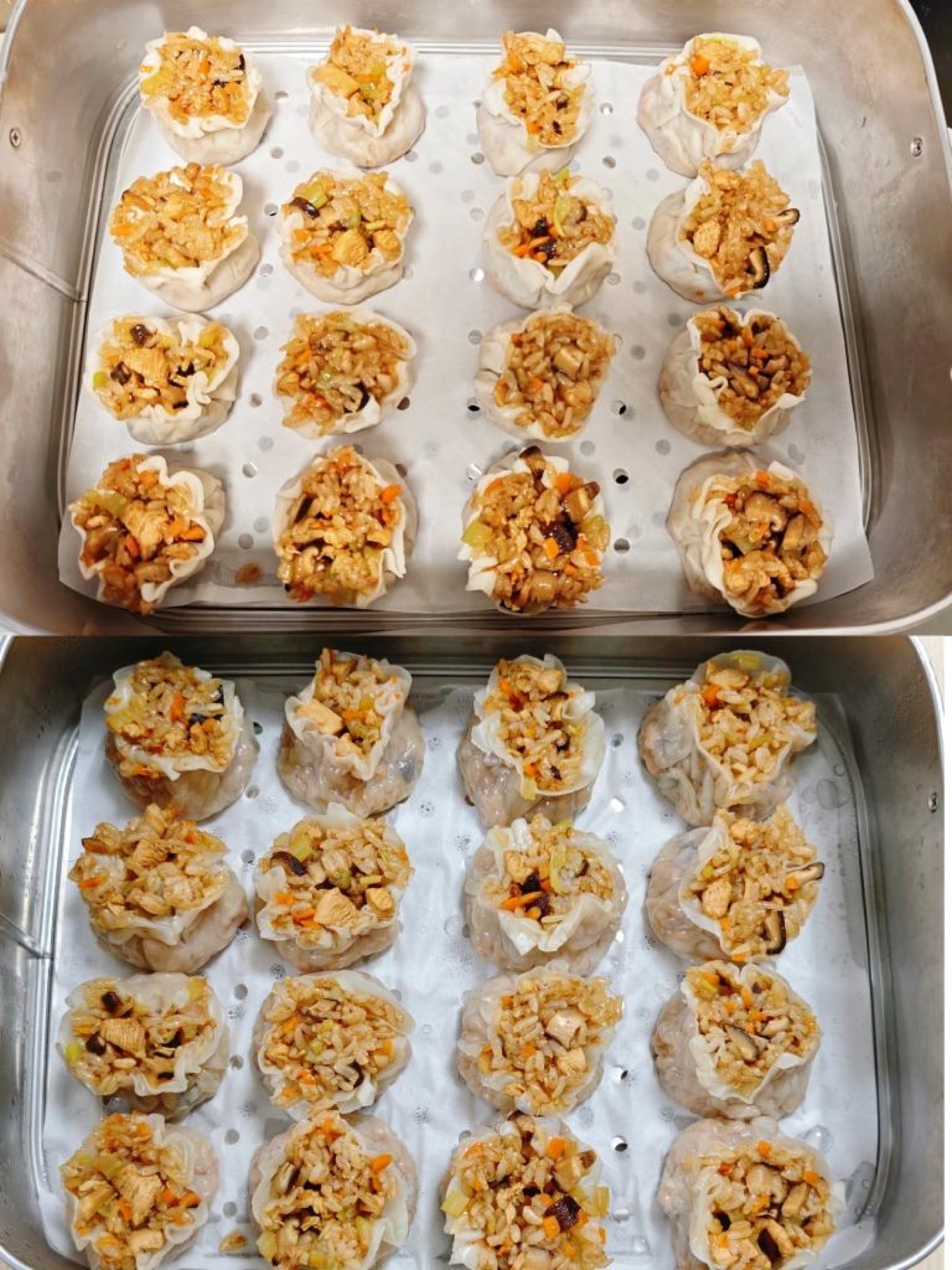 Steamed siu mai with translucent wrappers