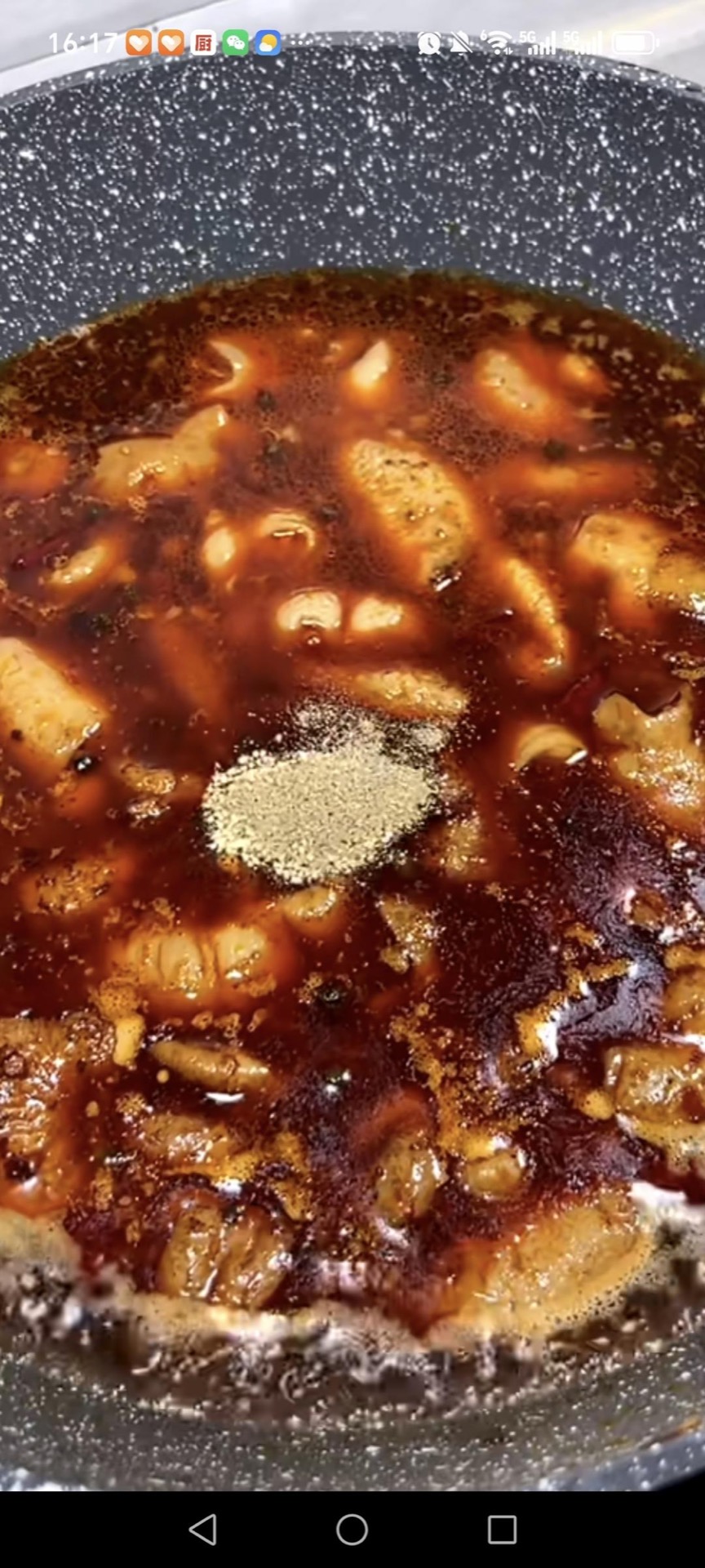 Add the water, chicken bouillon powder, and white pepper, and simmer for 2 minutes.