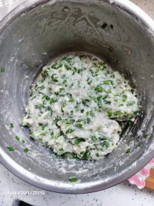 Chives folded through the mackerel filling, used sparingly