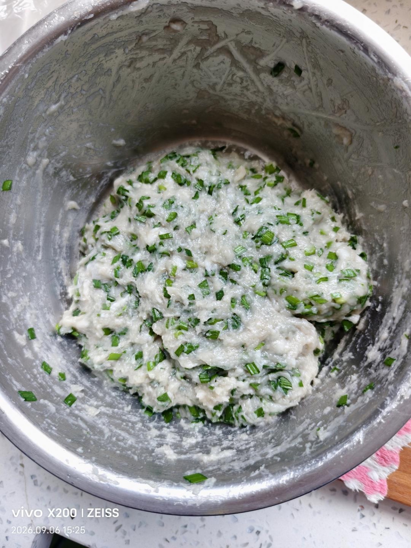 Chives folded through the mackerel filling, used sparingly
