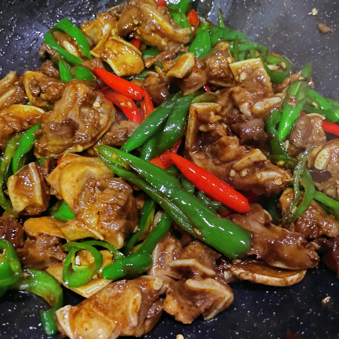 Plated spicy pork cartilage ready to serve over rice