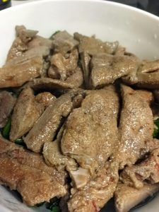 Liver slices blanching until pale