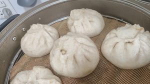 Finished fluffy steamed buns ready to eat