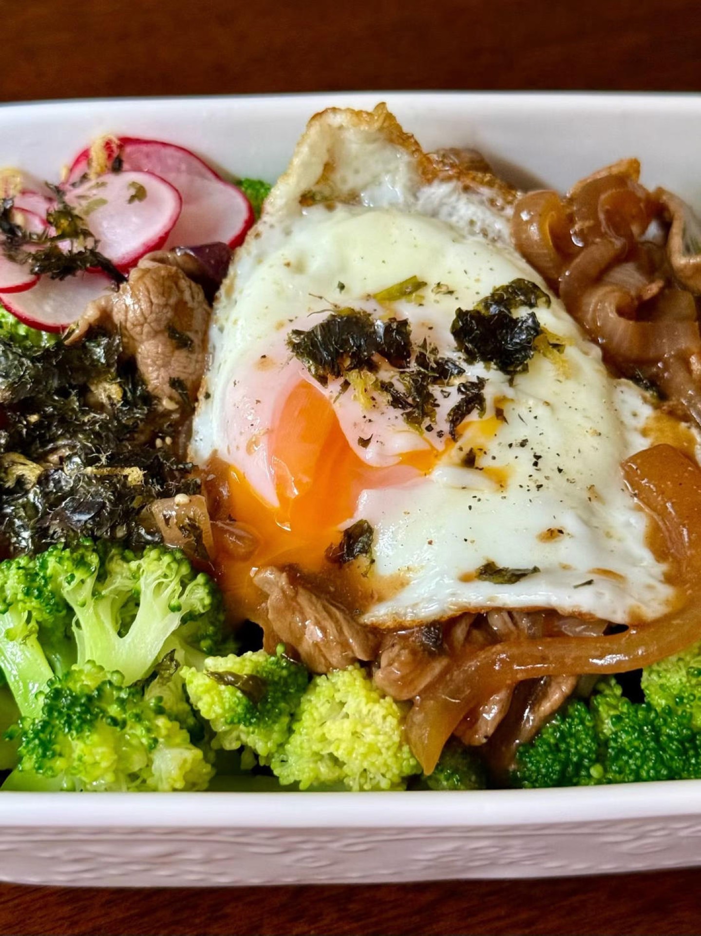 Dig in — this wagyu beef over multigrain rice is an outstanding light meal, and it tastes wonderful.