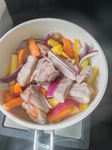 Add all the cut vegetables and stir-fry until fragrant, then season with a little salt and sugar, and add cumin if you like the flavor.