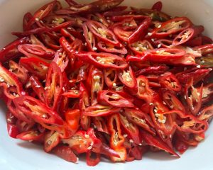 Mild red chiles washed and drying