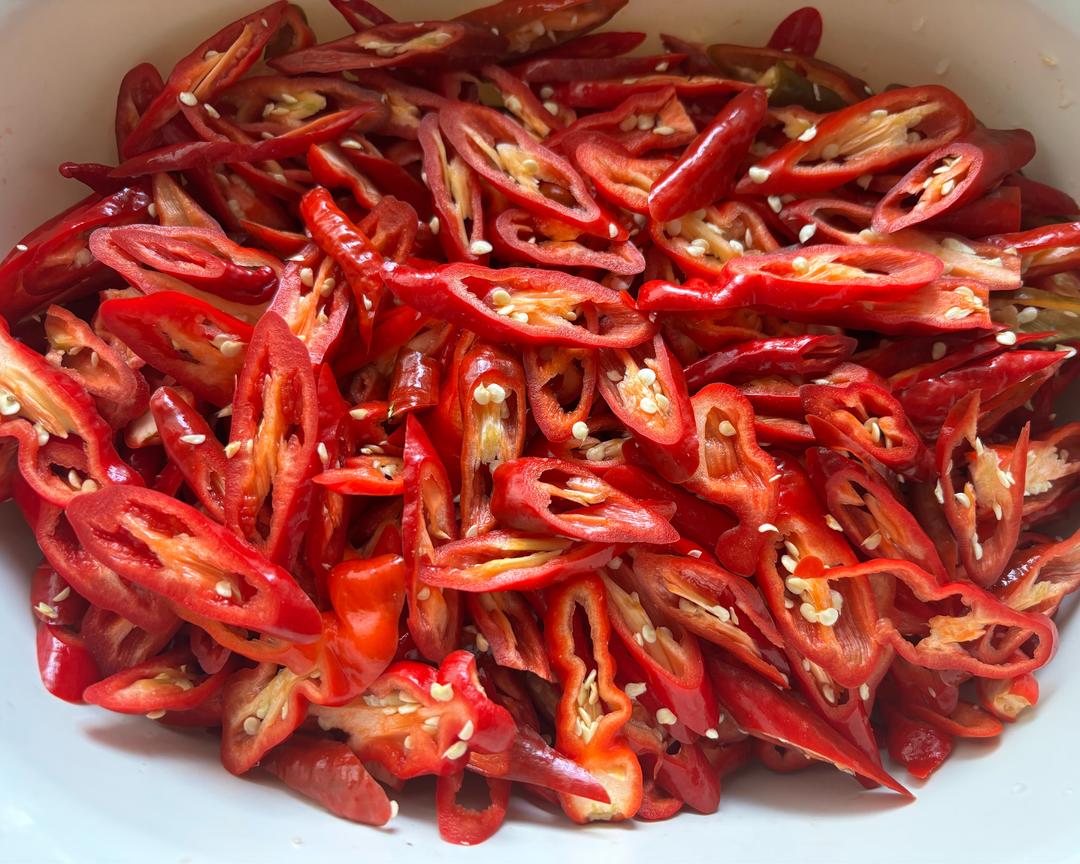 Mild red chiles washed and drying