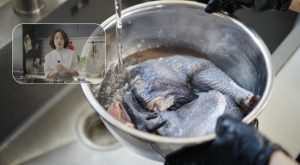 For soup, use an old hen. We rinse it clean, remove the parts we won't use, and cut it into large chunks.