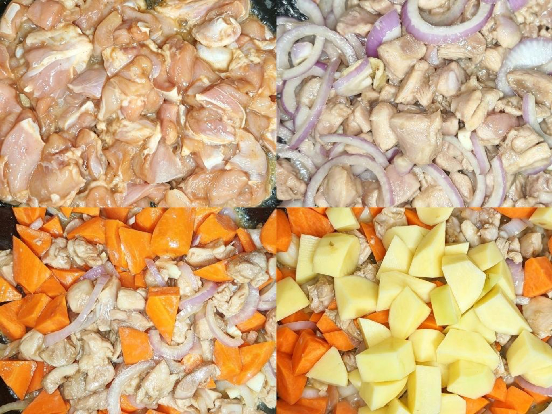 Heat the wok, add oil, and over medium heat add the ginger slices and the marinated chicken; resist stirring for 1 minute, then stir-fry until the meat loses its raw color. Add the