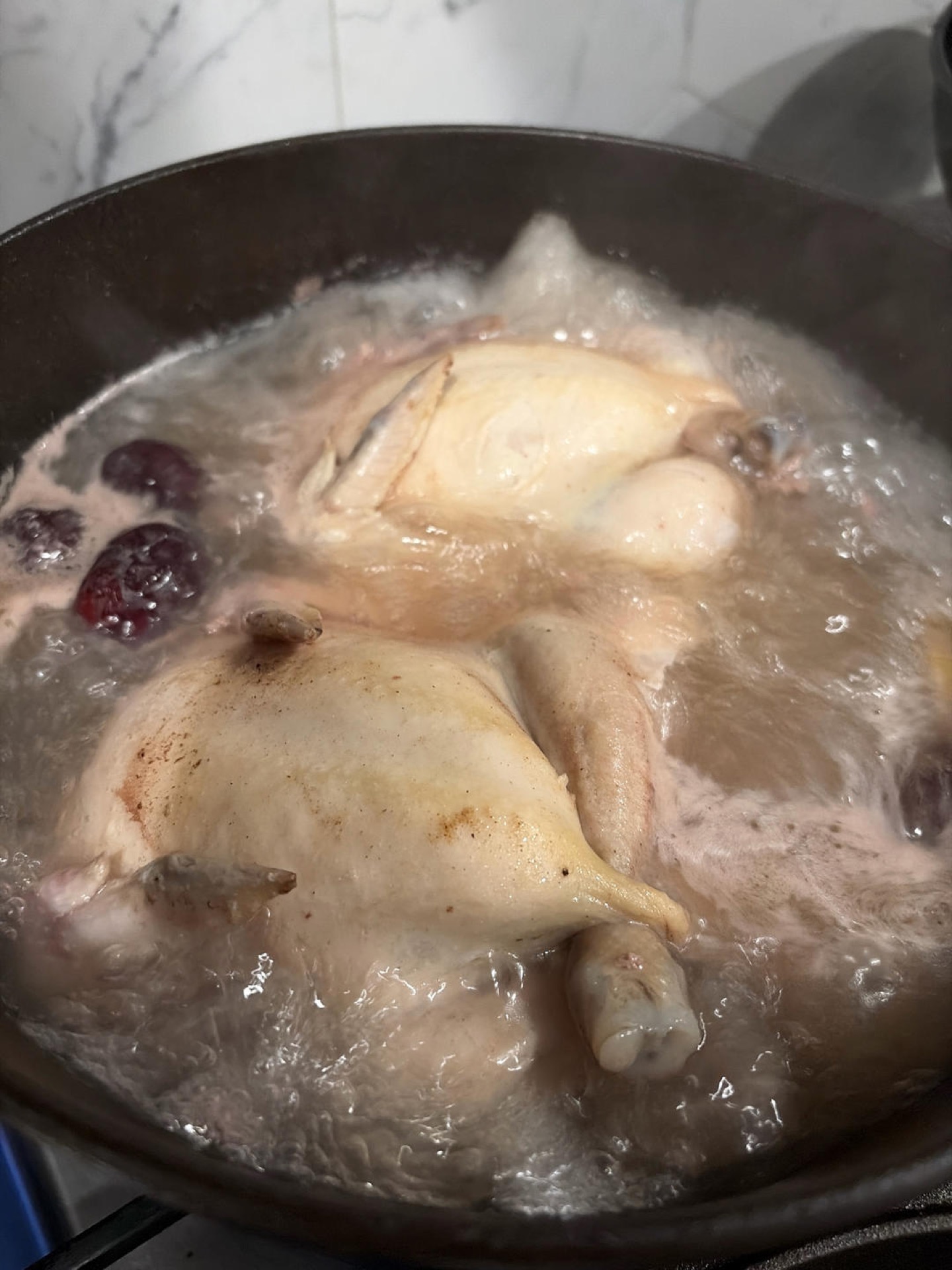 Bring to a boil, then skim off the foam that rises to the surface.