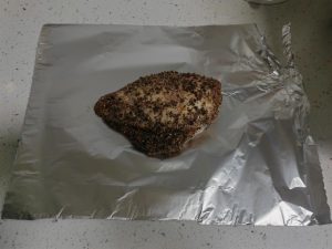 Wrap each seared chicken breast tightly in aluminum foil.