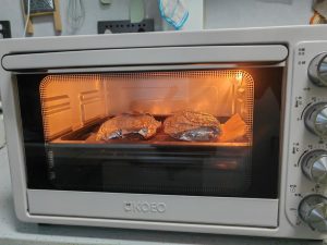 Bake in an oven at 120°C (250°F) for 60 to 80 minutes, depending on the thickness of the chicken breast.